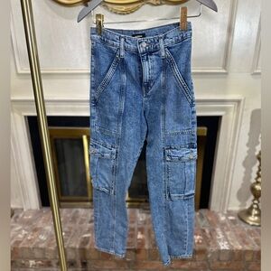 Express High Rise Straight Ankle Cargo Jeans | Size 26 |‎ Utility Pocket Denim